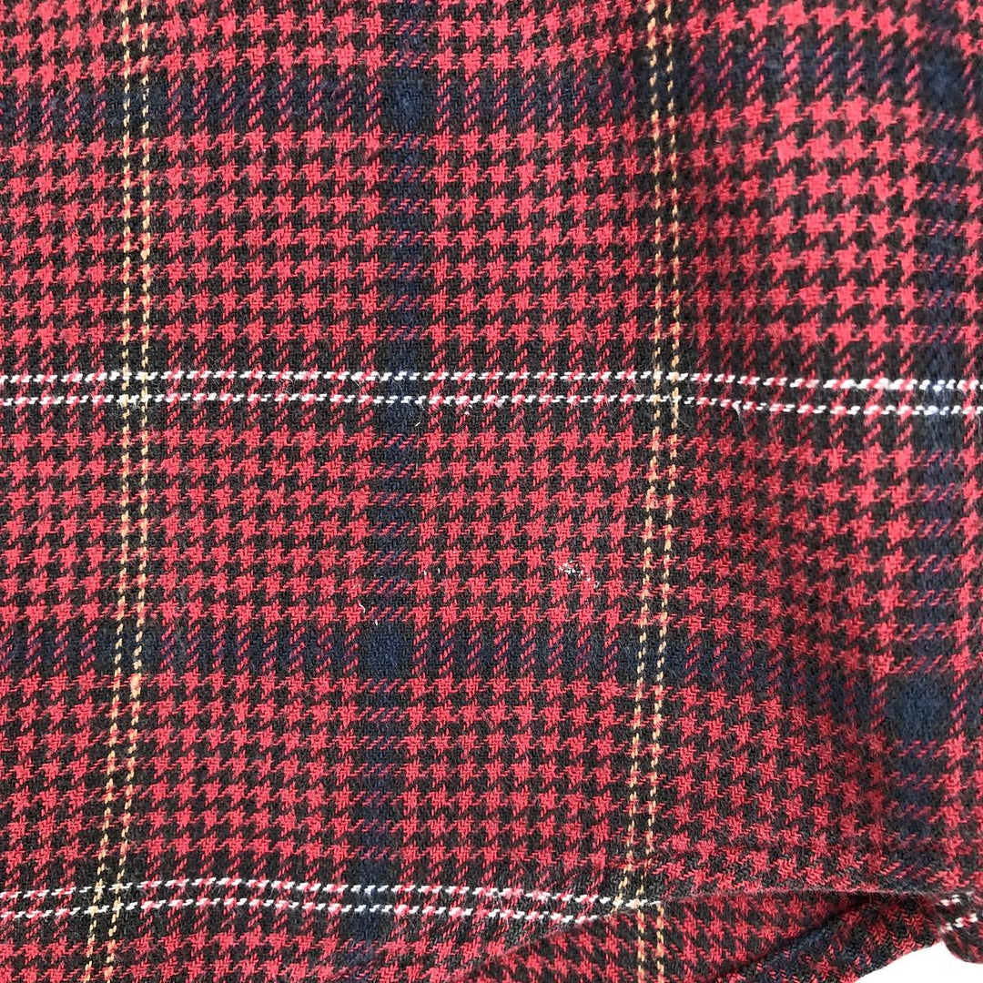 Ralph Lauren CHAPS Houndstooth Pattern Long-Sleeve Button-Down Light Flannel Check Shirt, Men's Size L (approx.) cotton red type Vintage Second Hand