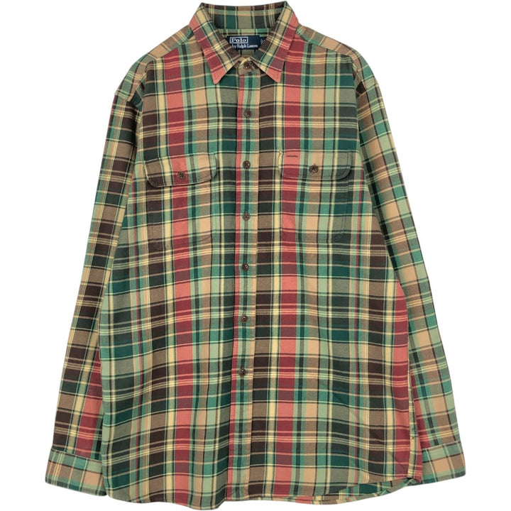 Ralph Lauren POLO by Ralph Lauren Long Sleeve Flannel Check Shirt Men's Size L unclear green type yellow green Vintage Second Hand
