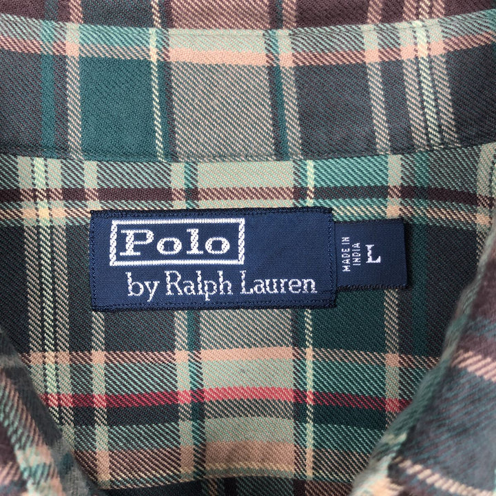 Ralph Lauren POLO by Ralph Lauren Long Sleeve Flannel Check Shirt Men's Size L unclear green type yellow green Vintage Second Hand