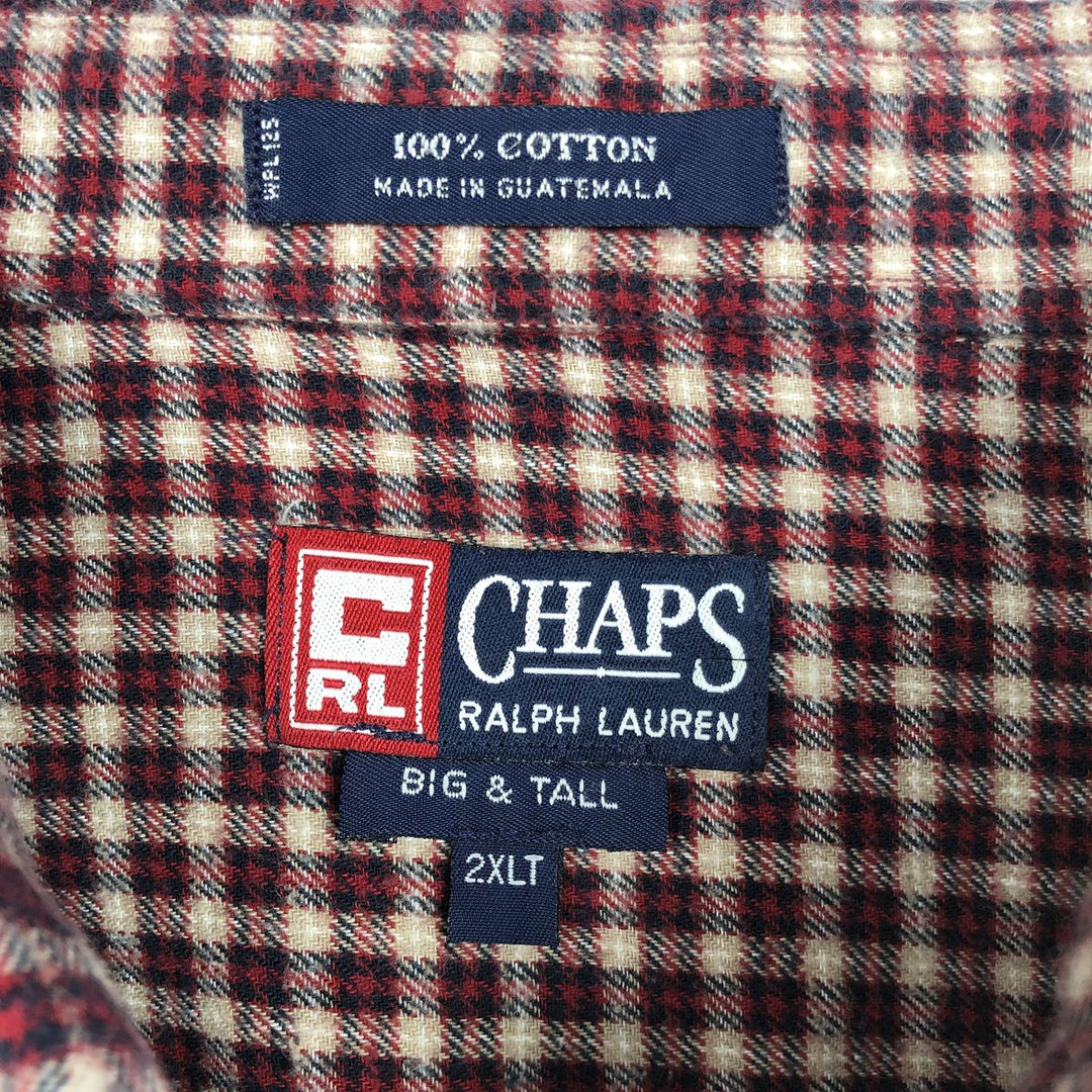 Ralph Lauren CHAPS Long-Sleeve Button-Down Light Flannel Check Shirt, Men's Size XXL (approx.) cotton red type Vintage Second Hand