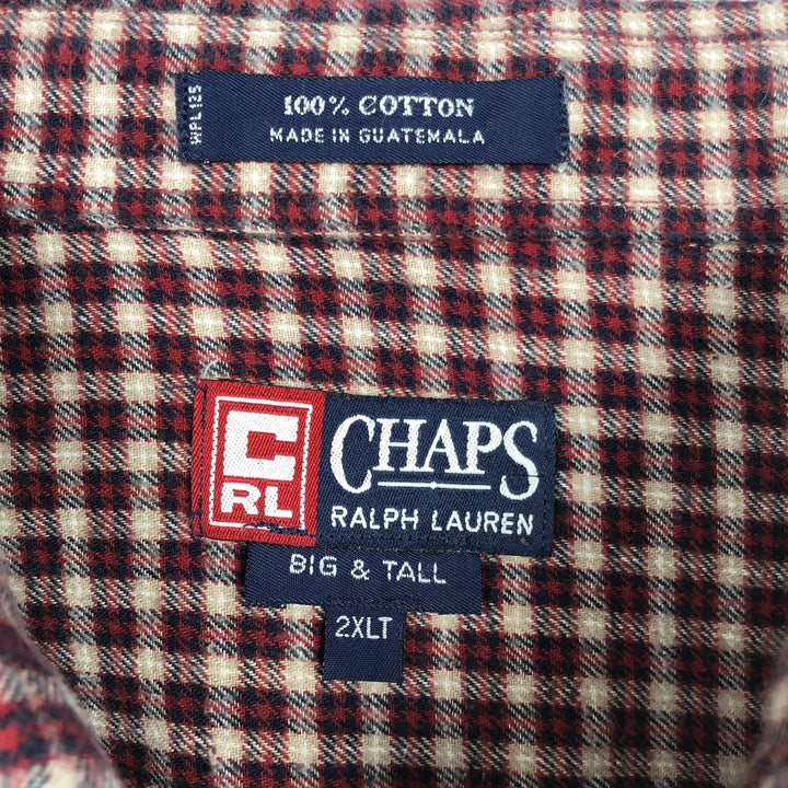 Ralph Lauren CHAPS Long-Sleeve Button-Down Light Flannel Check Shirt, Men's Size XXL (approx.) cotton red type Vintage Second Hand