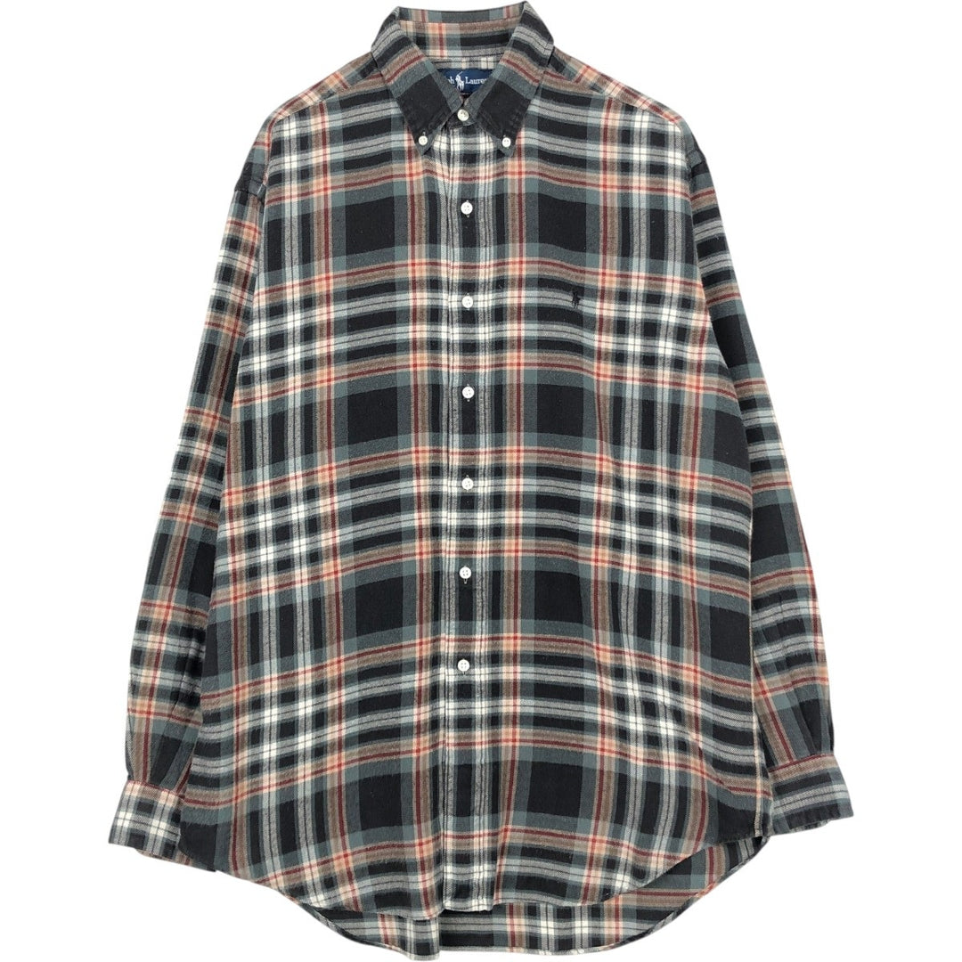 Ralph Lauren BLAKE Long-Sleeve Button-Down Light Flannel Check Shirt, Men's Size M (approx.) cotton black type Vintage Second Hand
