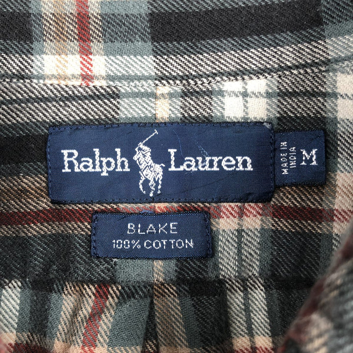 Ralph Lauren BLAKE Long-Sleeve Button-Down Light Flannel Check Shirt, Men's Size M (approx.) cotton black type Vintage Second Hand
