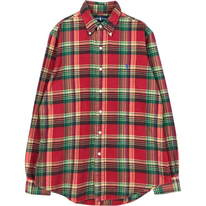 Ralph Lauren CUSTOM FIT Long-Sleeve Button-Down Light Flannel Check Shirt, Men's Size M (approx.) cotton red type Vintage Second Hand