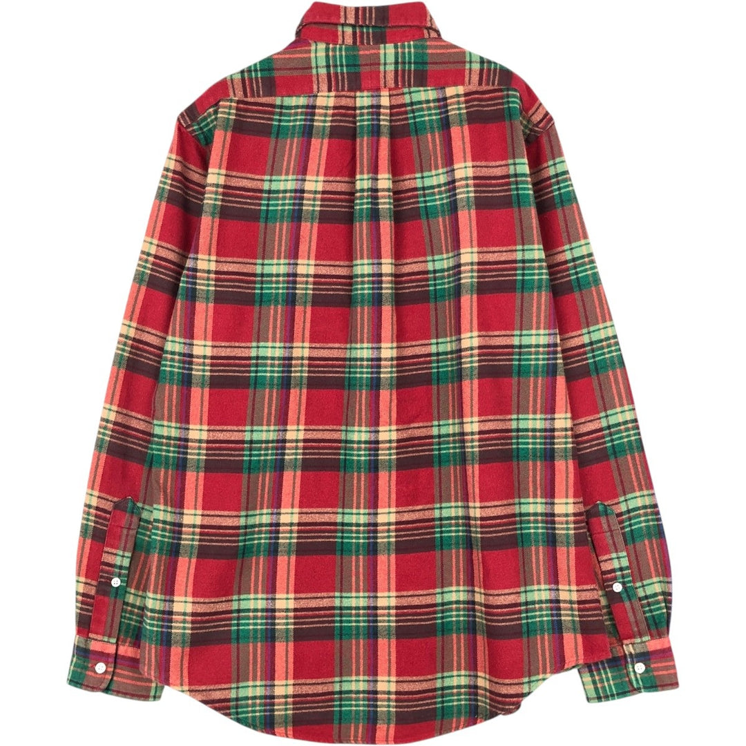 Ralph Lauren CUSTOM FIT Long-Sleeve Button-Down Light Flannel Check Shirt, Men's Size M (approx.) cotton red type Vintage Second Hand