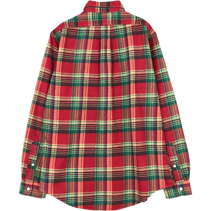 Ralph Lauren CUSTOM FIT Long-Sleeve Button-Down Light Flannel Check Shirt, Men's Size M (approx.) cotton red type Vintage Second Hand