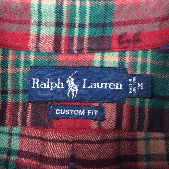 Ralph Lauren CUSTOM FIT Long-Sleeve Button-Down Light Flannel Check Shirt, Men's Size M (approx.) cotton red type Vintage Second Hand