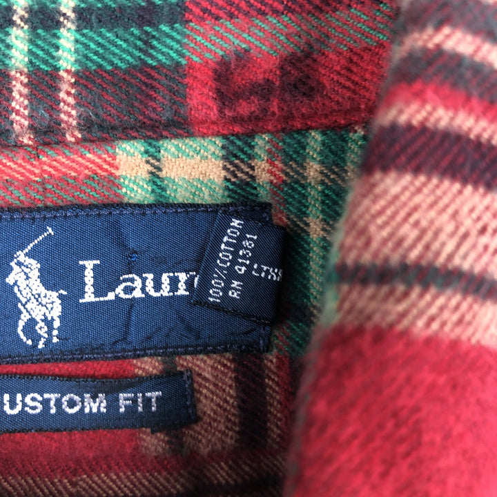 Ralph Lauren CUSTOM FIT Long-Sleeve Button-Down Light Flannel Check Shirt, Men's Size M (approx.) cotton red type Vintage Second Hand