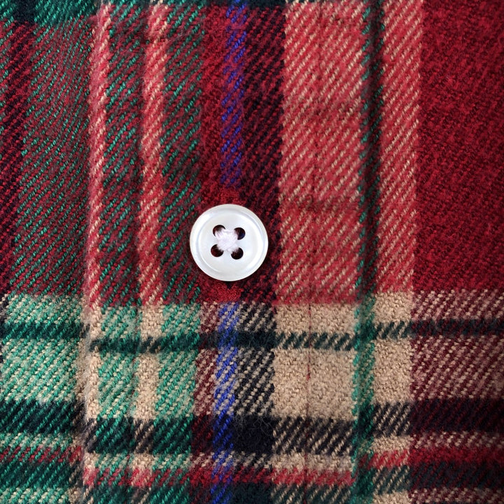 Ralph Lauren CUSTOM FIT Long-Sleeve Button-Down Light Flannel Check Shirt, Men's Size M (approx.) cotton red type Vintage Second Hand