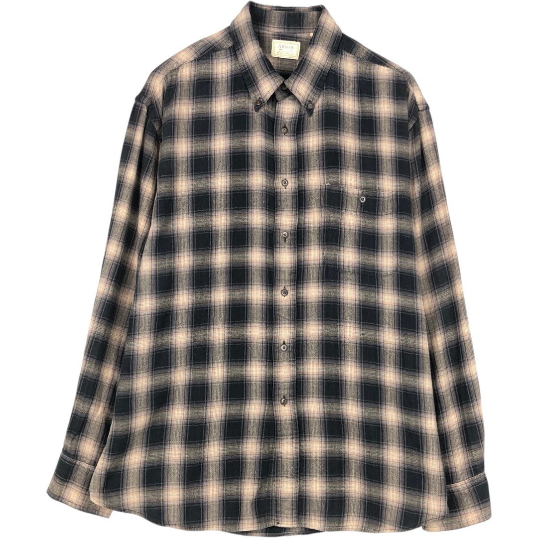 ARROW Ombre Check Long-Sleeve Light Flannel Check Shirt, Men's Size XL (approx.) cotton black type Vintage Second Hand