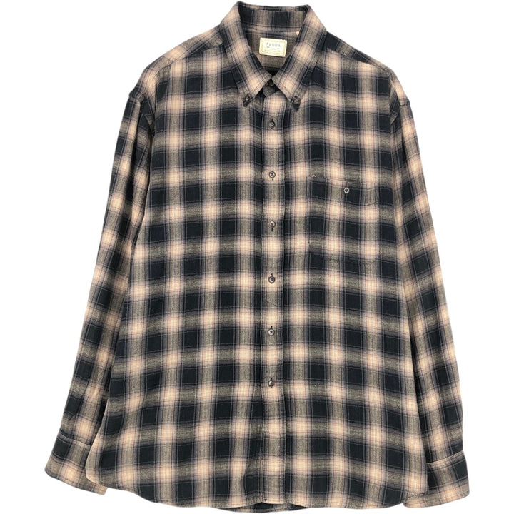 ARROW Ombre Check Long-Sleeve Light Flannel Check Shirt, Men's Size XL (approx.) cotton black type Vintage Second Hand