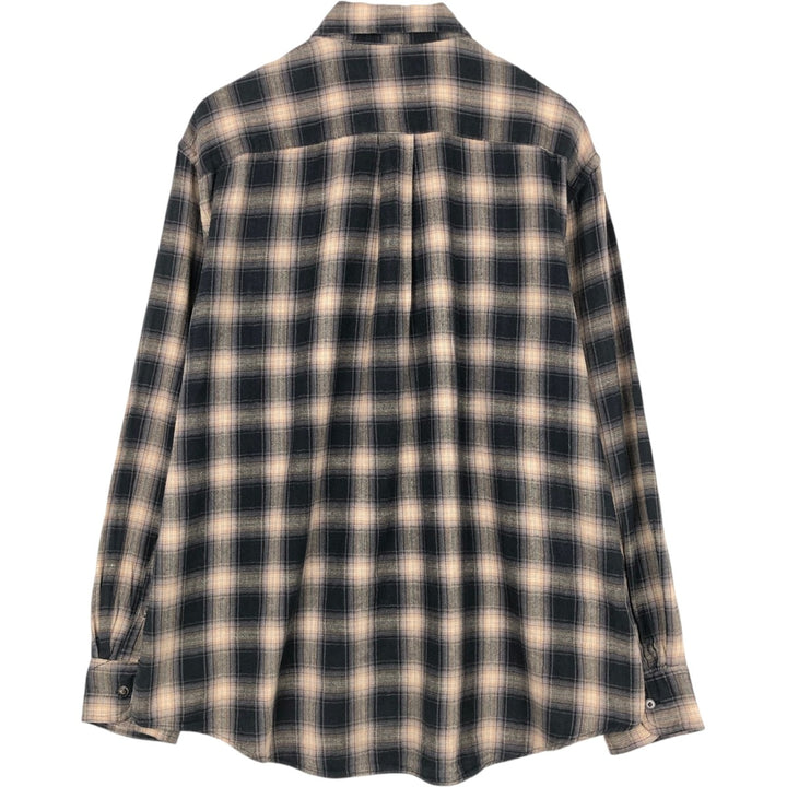 ARROW Ombre Check Long-Sleeve Light Flannel Check Shirt, Men's Size XL (approx.) cotton black type Vintage Second Hand