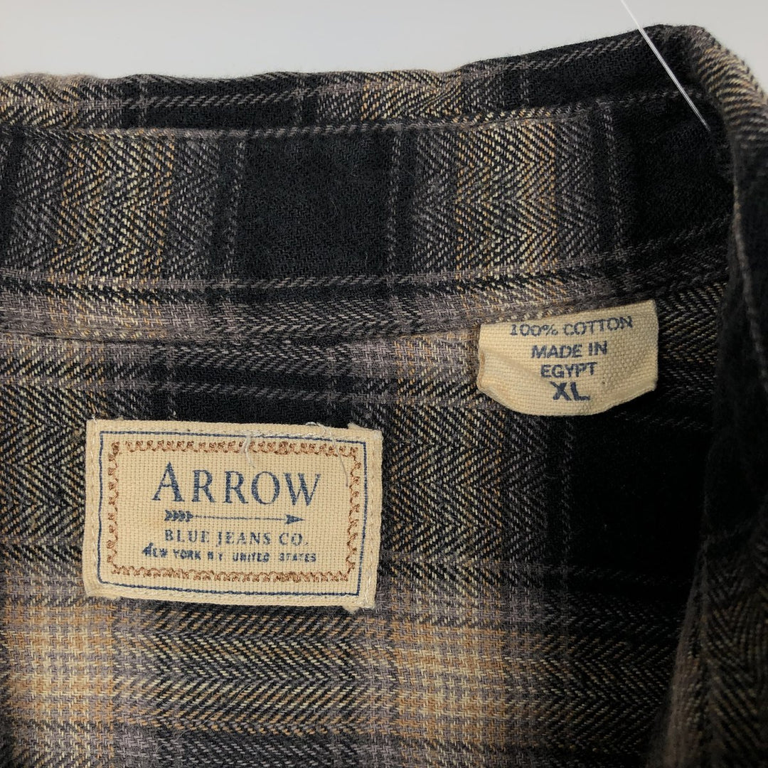 ARROW Ombre Check Long-Sleeve Light Flannel Check Shirt, Men's Size XL (approx.) cotton black type Vintage Second Hand