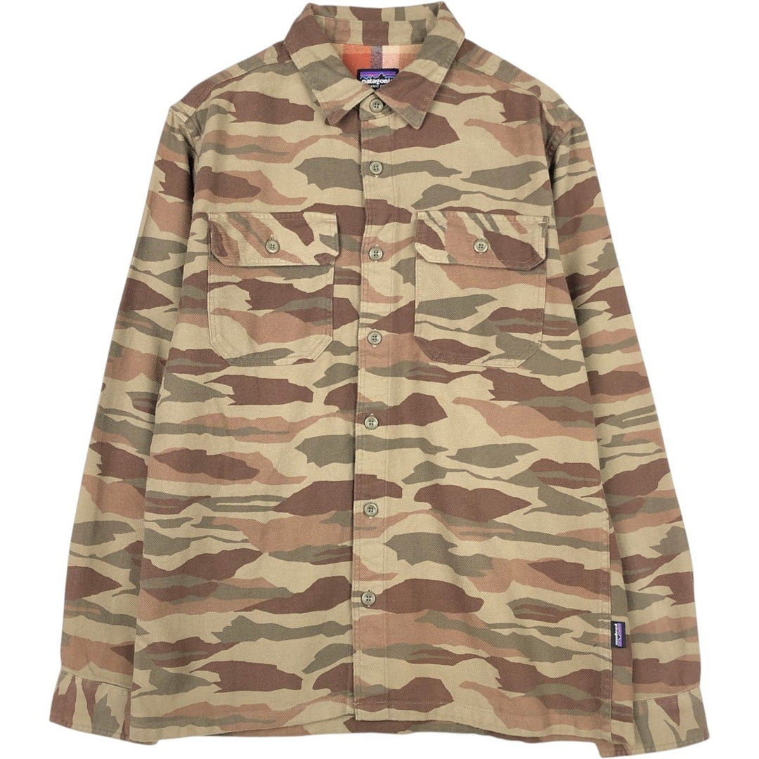 Patagonia 53947FA19 Camouflage Pattern Long-Sleeve Flannel Check Shirt (Men's Size S) Organic cotton Khaki type Vintage Second Hand