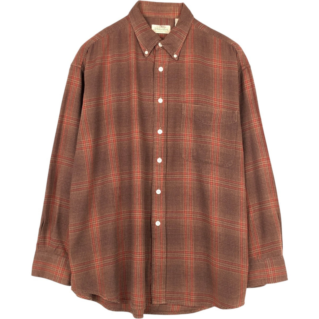 St. John's Bay Long-Sleeve Button-Down Flannel Check Shirt, Men's Size XL (approx.) cotton brown type Vintage Second Hand