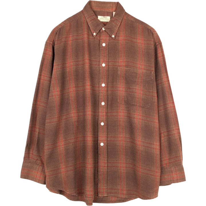 St. John's Bay Long-Sleeve Button-Down Flannel Check Shirt, Men's Size XL (approx.) cotton brown type Vintage Second Hand