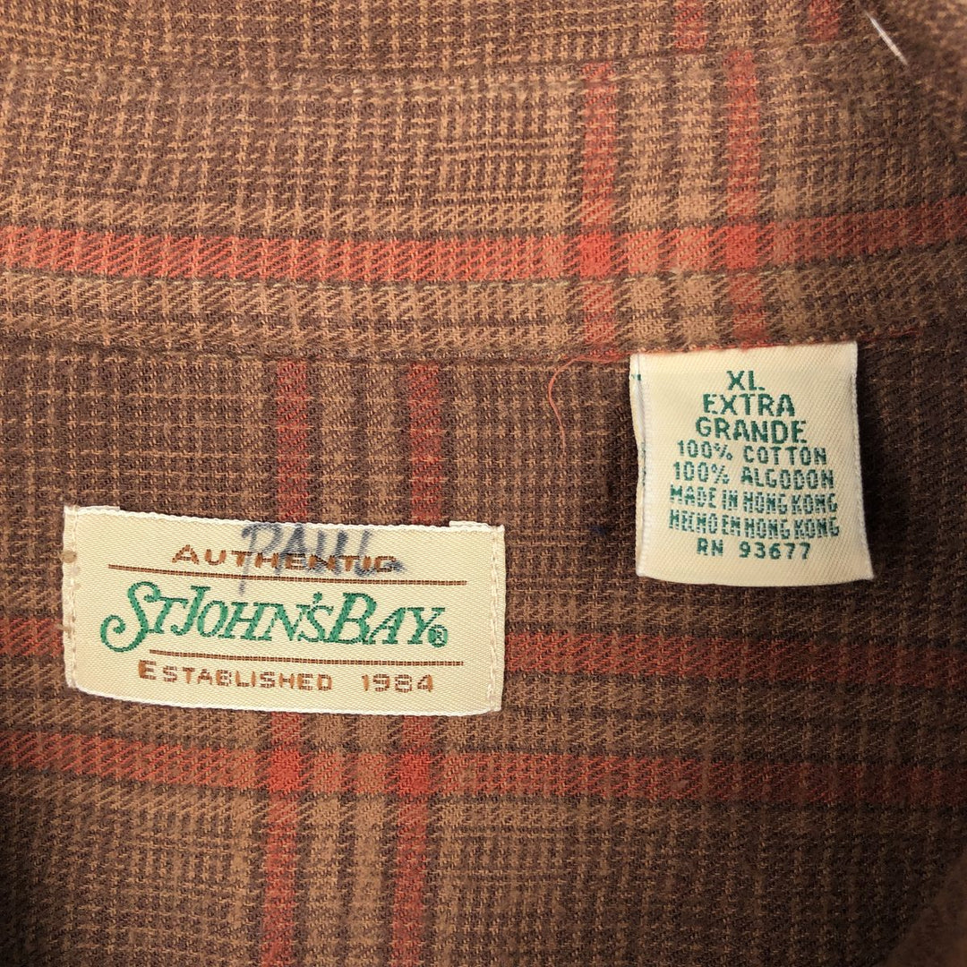 St. John's Bay Long-Sleeve Button-Down Flannel Check Shirt, Men's Size XL (approx.) cotton brown type Vintage Second Hand