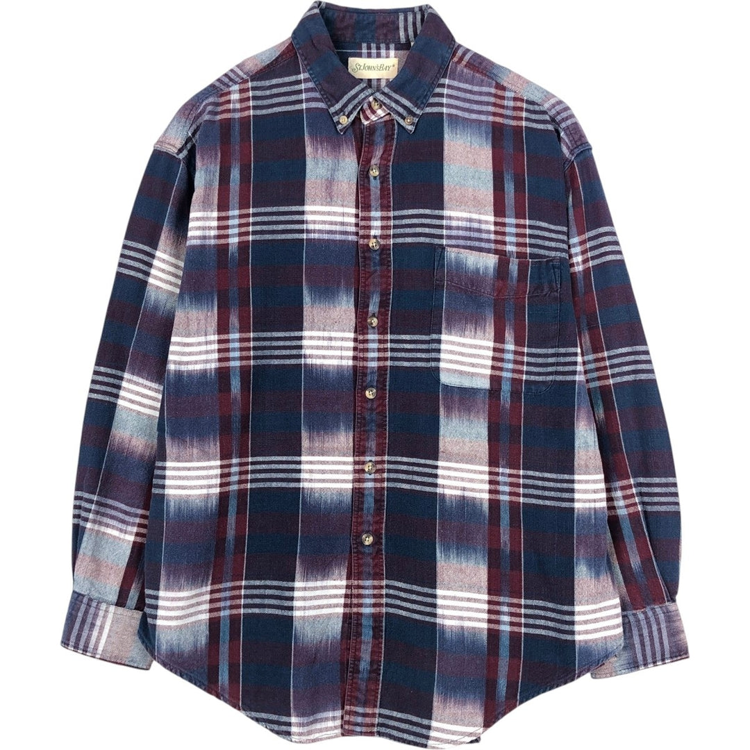 St. John's Bay Long-Sleeve Button-Down Flannel Check Shirt, Men's Size L (approx.) cotton navy blue type Vintage Second Hand