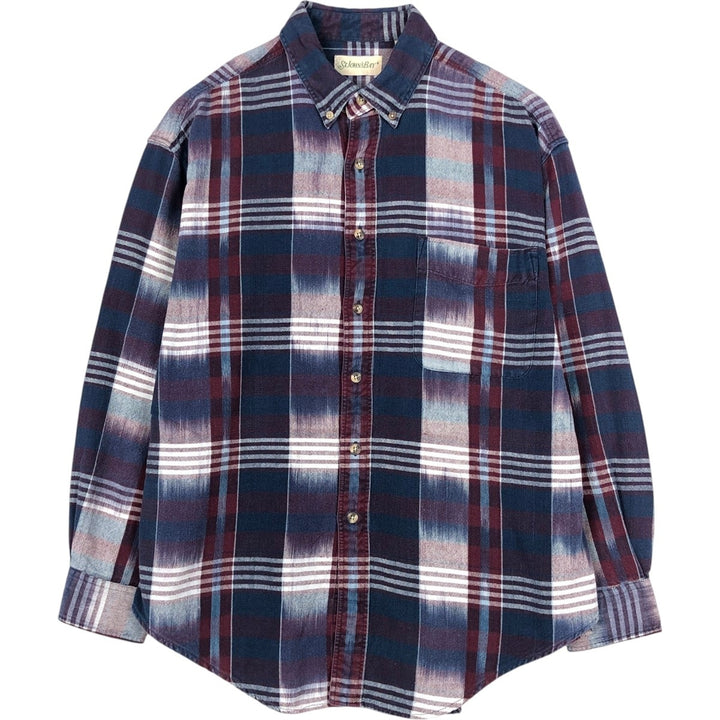 St. John's Bay Long-Sleeve Button-Down Flannel Check Shirt, Men's Size L (approx.) cotton navy blue type Vintage Second Hand