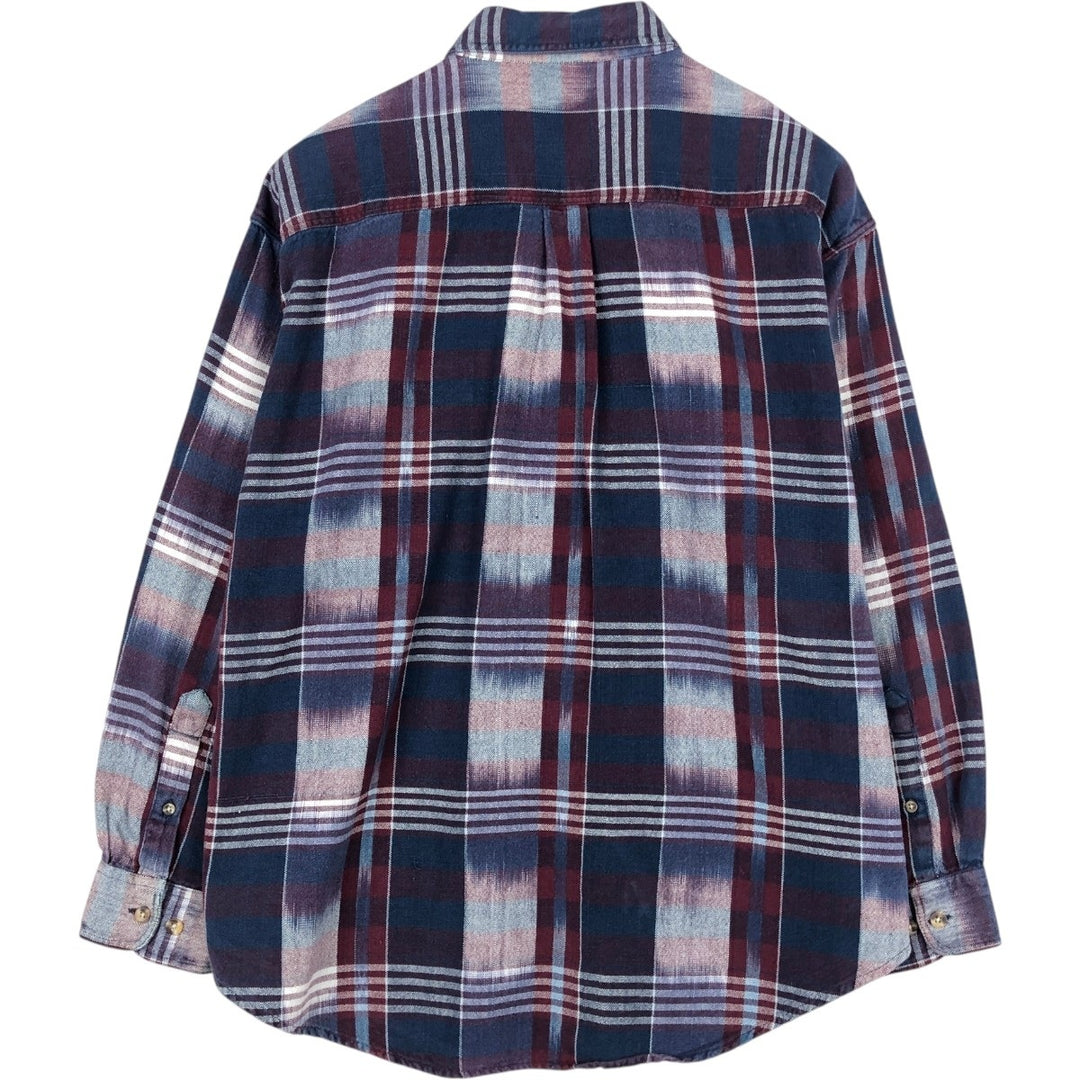 St. John's Bay Long-Sleeve Button-Down Flannel Check Shirt, Men's Size L (approx.) cotton navy blue type Vintage Second Hand
