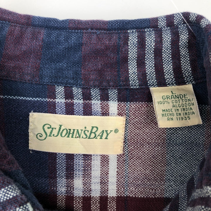 St. John's Bay Long-Sleeve Button-Down Flannel Check Shirt, Men's Size L (approx.) cotton navy blue type Vintage Second Hand