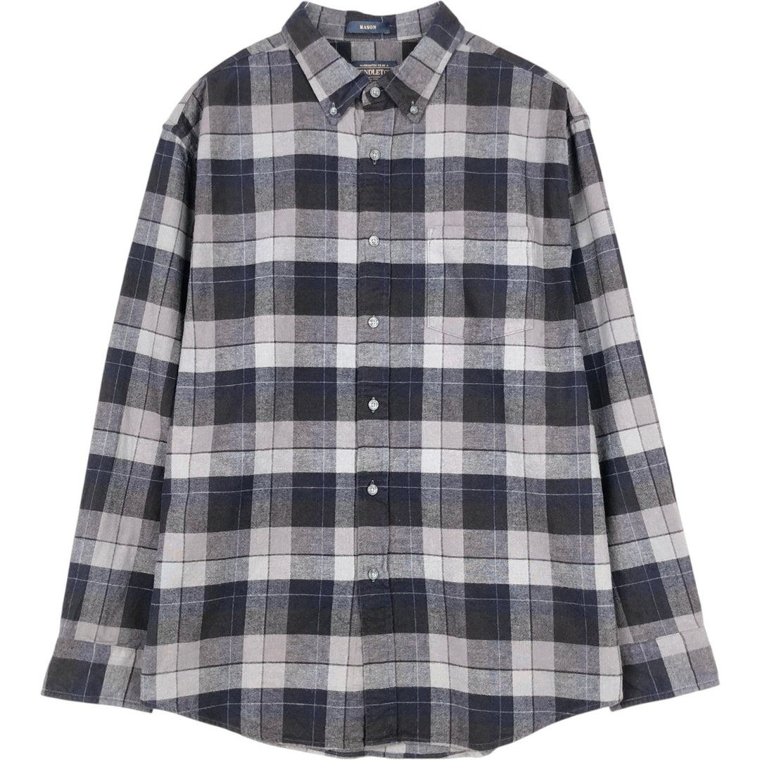 Pendleton MASON Long-Sleeve Button-Down Flannel Check Shirt, Men's Size XL (approx.) unclear black type Vintage Second Hand
