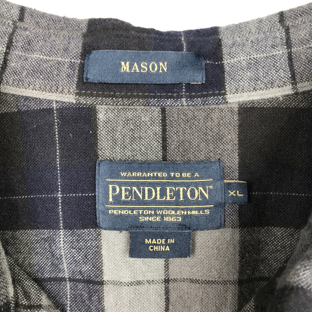 Pendleton MASON Long-Sleeve Button-Down Flannel Check Shirt, Men's Size XL (approx.) unclear black type Vintage Second Hand