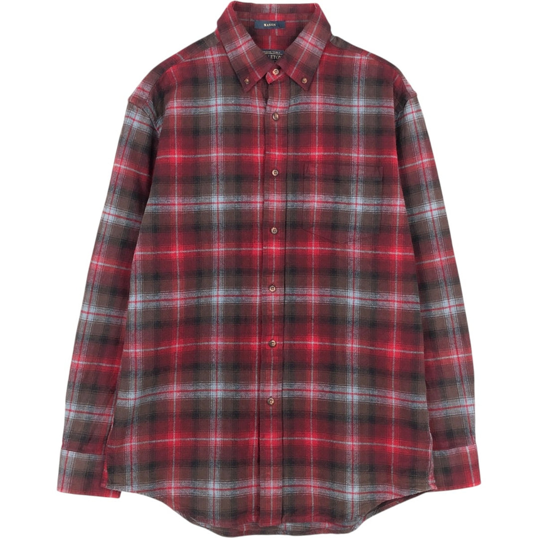 Pendleton Mason long-sleeved button-down flannel check shirt, men's size M unclear red type Vintage Second Hand