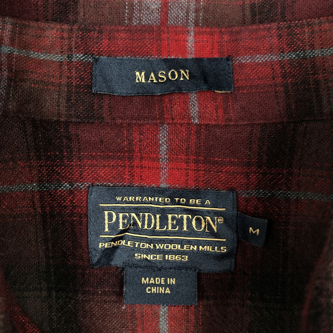 Pendleton Mason long-sleeved button-down flannel check shirt, men's size M unclear red type Vintage Second Hand