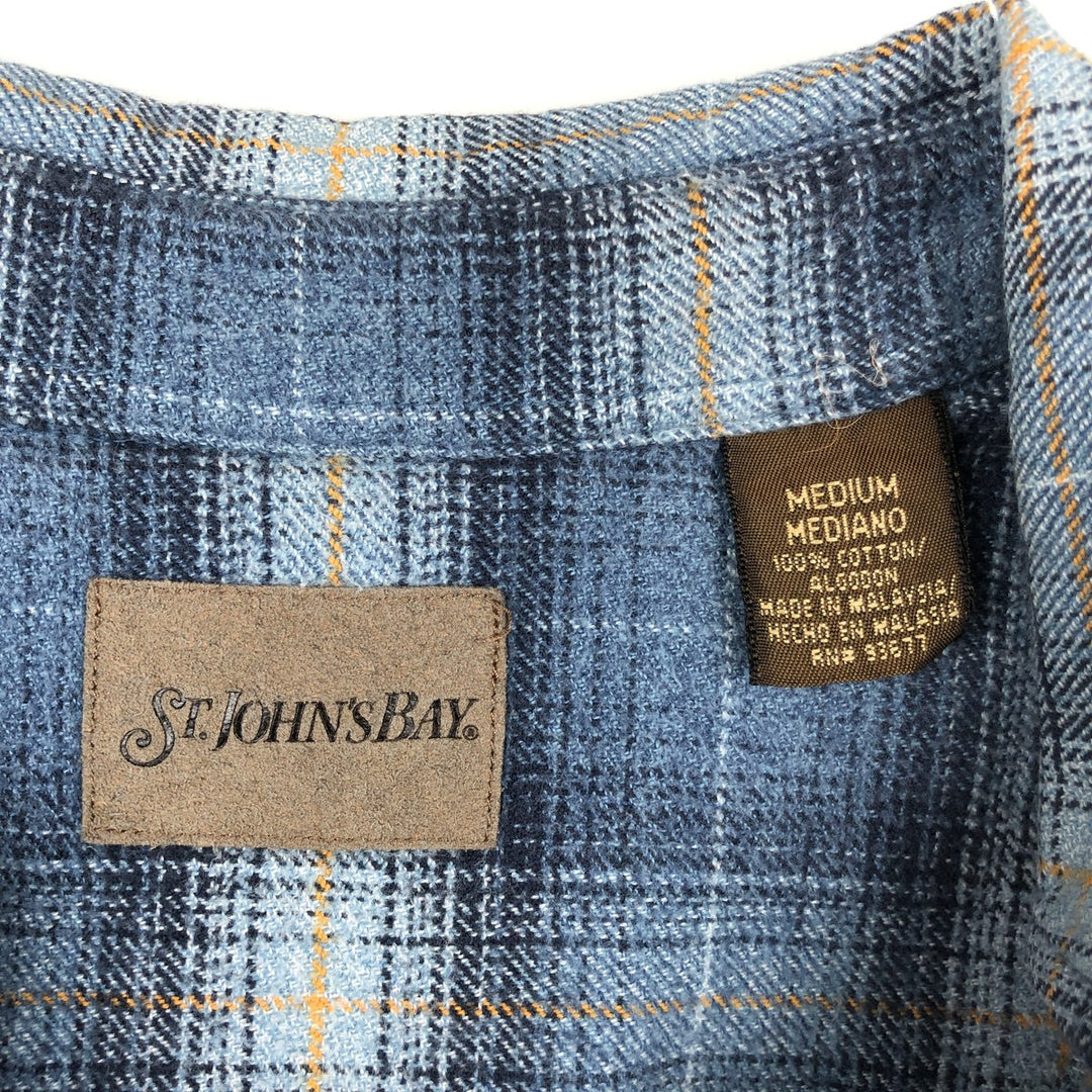 90s-00'S St. John's Bay Long-Sleeve Flannel Check Shirt, Men's Size M (approx.), Vintage cotton blue type Vintage Second Hand