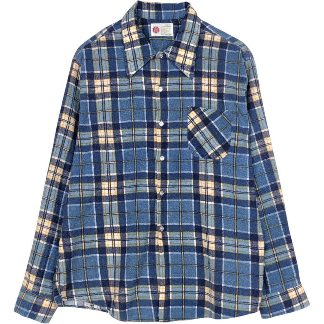 Sears King's Road Long-Sleeve Flannel Check Shirt, Men's Size XL (approx.) cotton blue type Vintage Second Hand