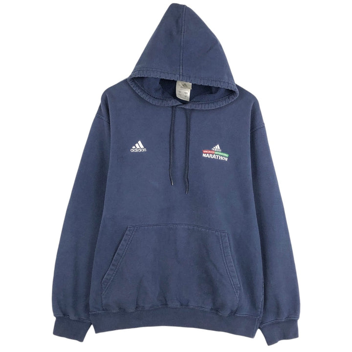 2000'S adidas sweatshirt pullover hoodie, Made in Canada, Men's size M cotton navy blue type Vintage Second Hand