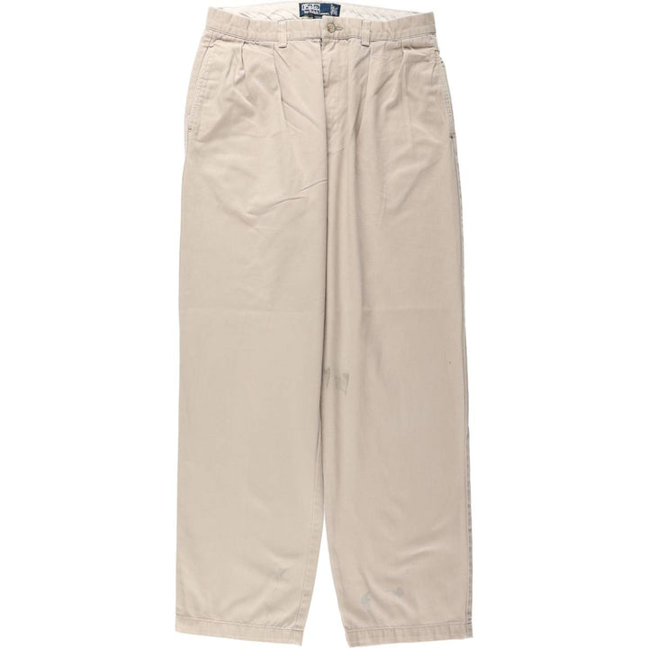 Ralph Lauren POLO by Ralph Lauren ANDREW PANT, two-pleat chino pants, men's, W32 equivalent cotton Beige type Vintage Second Hand