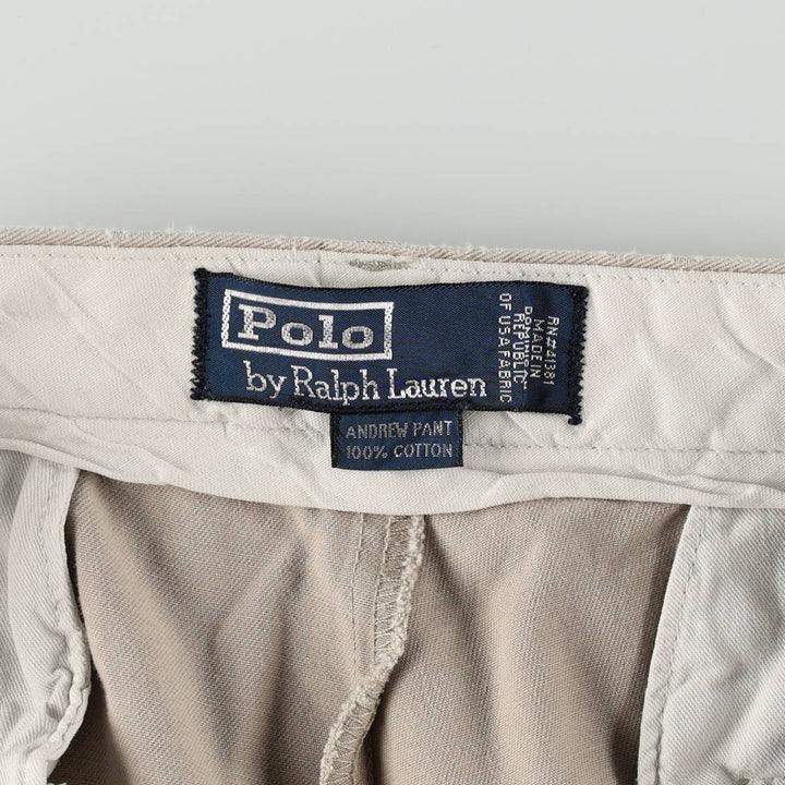 Ralph Lauren POLO by Ralph Lauren ANDREW PANT, two-pleat chino pants, men's, W32 equivalent cotton Beige type Vintage Second Hand