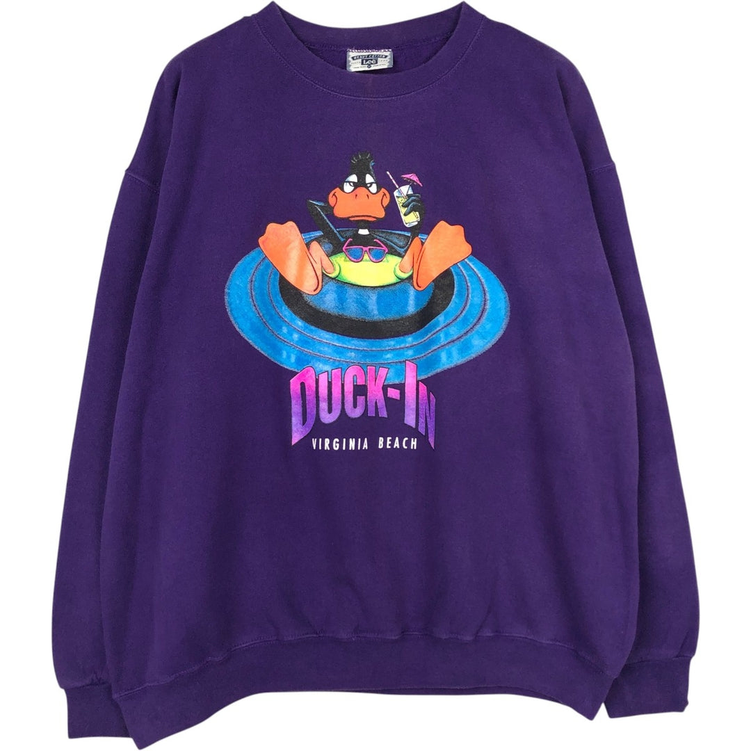 90'S Lee Looney Tunes Daffy Duck Character Sweatshirt, Made in USA, Men's Size XL (approx.) cotton purple type Vintage Second Hand