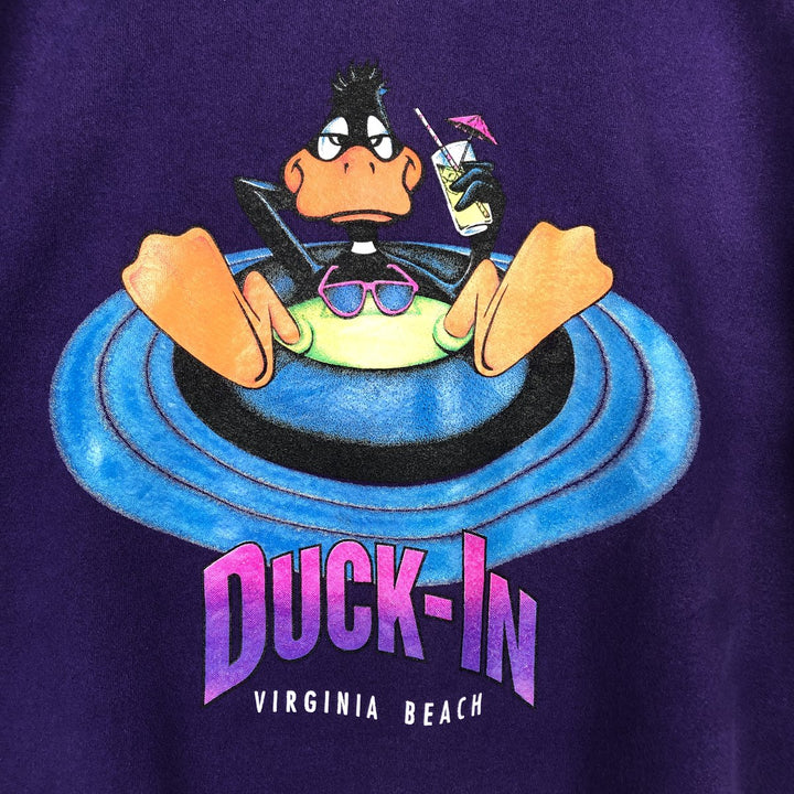 90'S Lee Looney Tunes Daffy Duck Character Sweatshirt, Made in USA, Men's Size XL (approx.) cotton purple type Vintage Second Hand