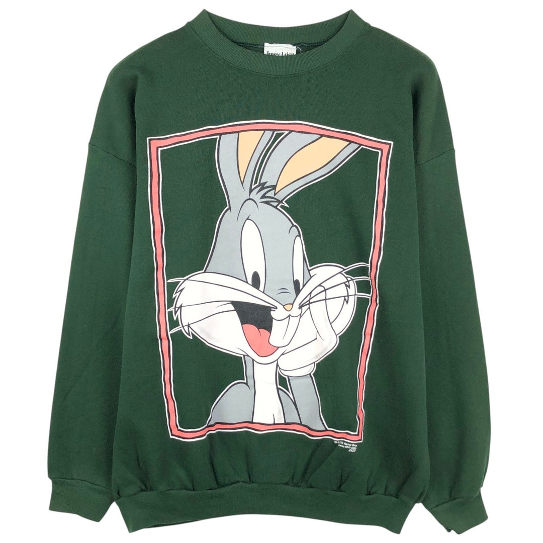 90'S Jerry Leigh LOONEY TUNES Bugs Bunny character sweatshirt, made in USA, men's size XL equivalent. polyester green type Vintage Second Hand
