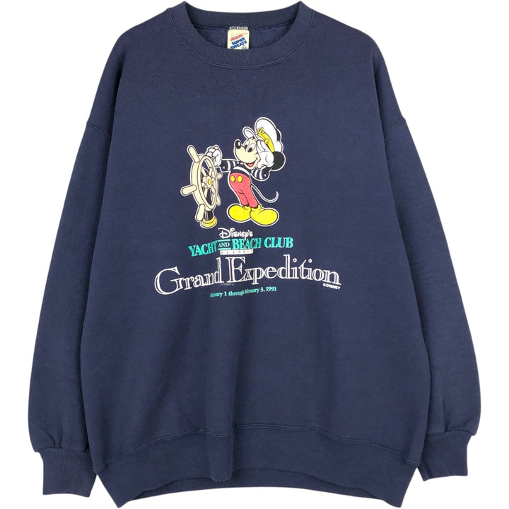 90'S JERSEY'S SUPER SWEATS Mickey Mouse Character Sweatshirt, Made in USA, Men's XL equivalent. cotton navy blue type Vintage Second Hand