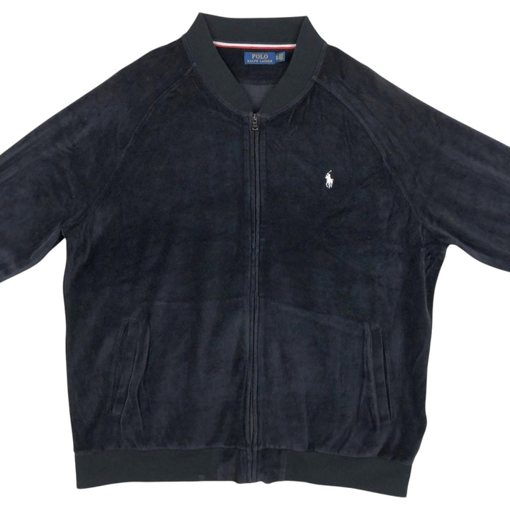 Ralph Lauren POLO RALPH LAUREN Velour Jersey Track Jacket, Men's Size XXL (approx.) cotton black type Vintage Second Hand