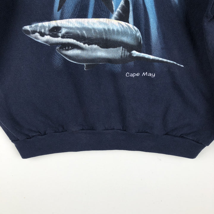 90'S TULTEX Shark Pattern Animal Sweatshirt, Made in USA, Men's XL equivalent, Vintage cotton navy blue type Vintage Second Hand