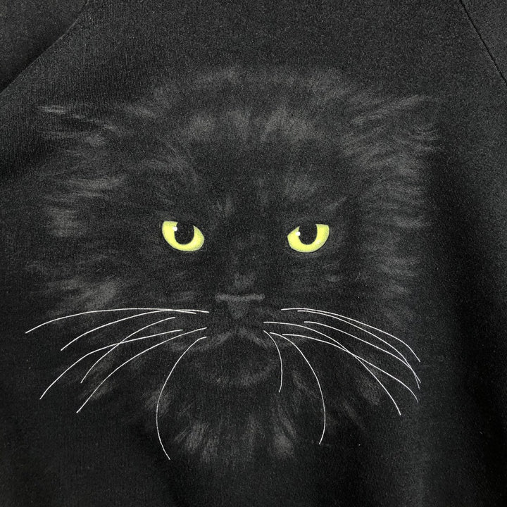 80'S Fruit of the Loom Cat Pattern Animal Sweatshirt, Made in USA, Men's XL equivalent. cotton black type Vintage Second Hand