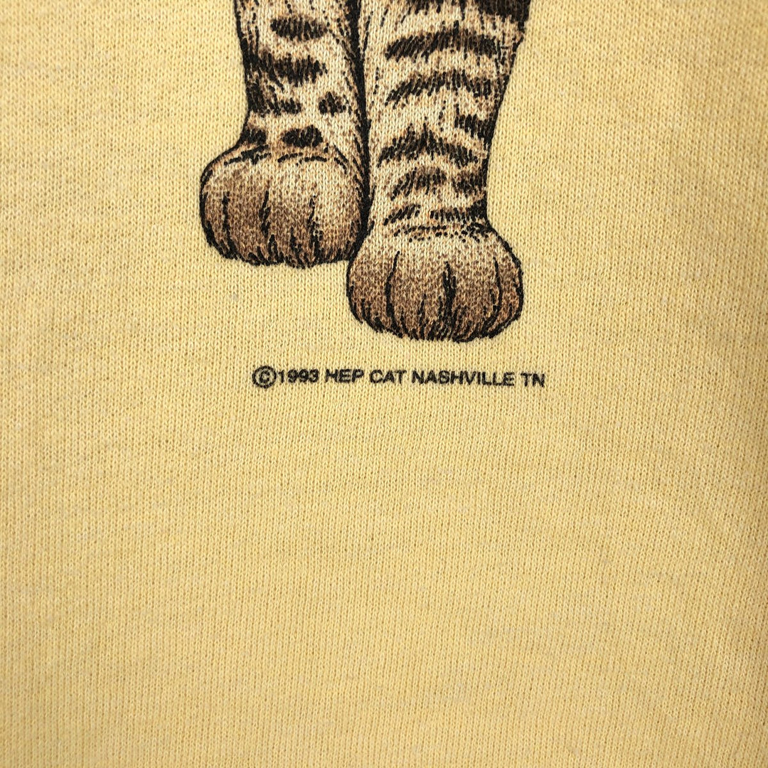 90'S Hanes COMFORTBLEND Cat Pattern Animal Sweatshirt, Men's XXL equivalent, Vintage cotton yellow type Vintage Second Hand