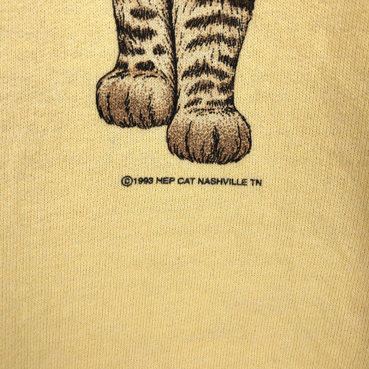 90'S Hanes COMFORTBLEND Cat Pattern Animal Sweatshirt, Men's XXL equivalent, Vintage cotton yellow type Vintage Second Hand