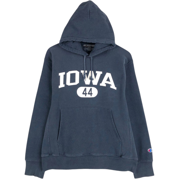 Champion Premium Reverse Weave IOWA University of Iowa College Sweat Pullover Hoodie (Men's Size M) cotton navy blue type Vintage Second Hand