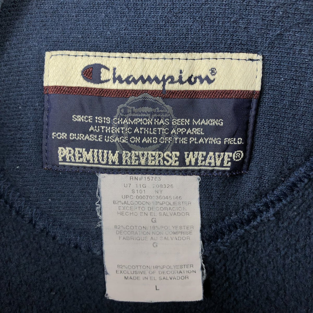 00'S Champion Premium Reverse Weave Advertising Sweat Pullover Hoodie Men's L size cotton navy blue type Vintage Second Hand