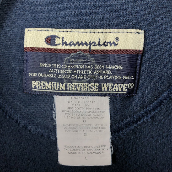 00'S Champion Premium Reverse Weave Advertising Sweat Pullover Hoodie Men's L size cotton navy blue type Vintage Second Hand