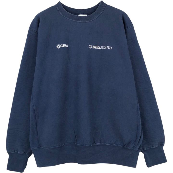 90'S The Cotton Exchange Print Sweatshirt, Made in USA, Men's XL equivalent, Vintage cotton navy blue type Vintage Second Hand