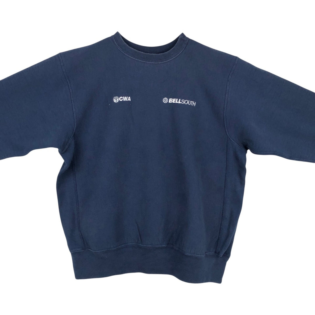 90'S The Cotton Exchange Print Sweatshirt, Made in USA, Men's XL equivalent, Vintage cotton navy blue type Vintage Second Hand