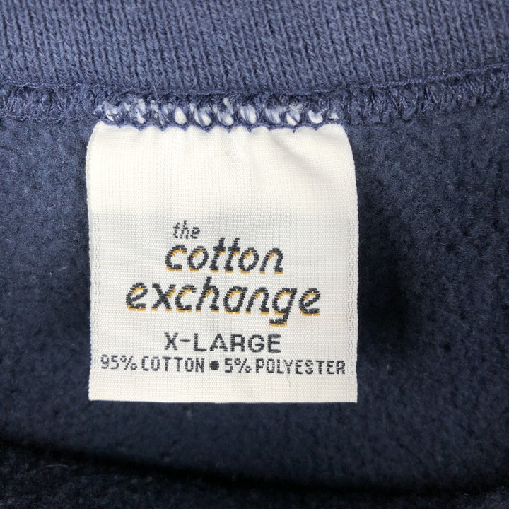 90'S The Cotton Exchange Print Sweatshirt, Made in USA, Men's XL equivalent, Vintage cotton navy blue type Vintage Second Hand
