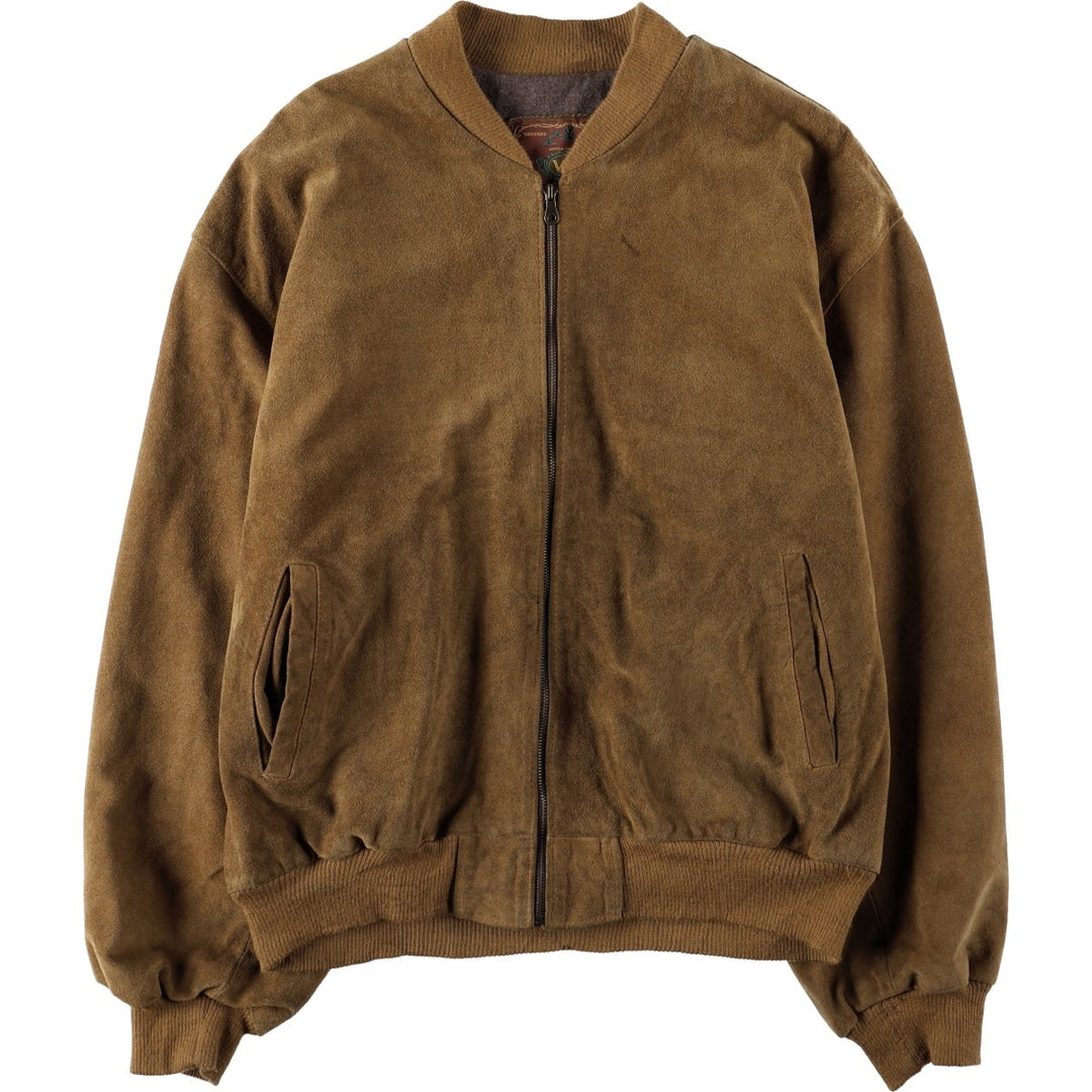ANTICA SARTORIA VIP Suede Leather Blouson, Made in Italy, Men's Size XL (approx.) Genuine Leather Suede Leather Khaki type beige Vintage Second Hand